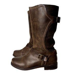 OLUKAI PA'IA Brown Leather and Suede Buckle Boots Mid Calf Size 6.5